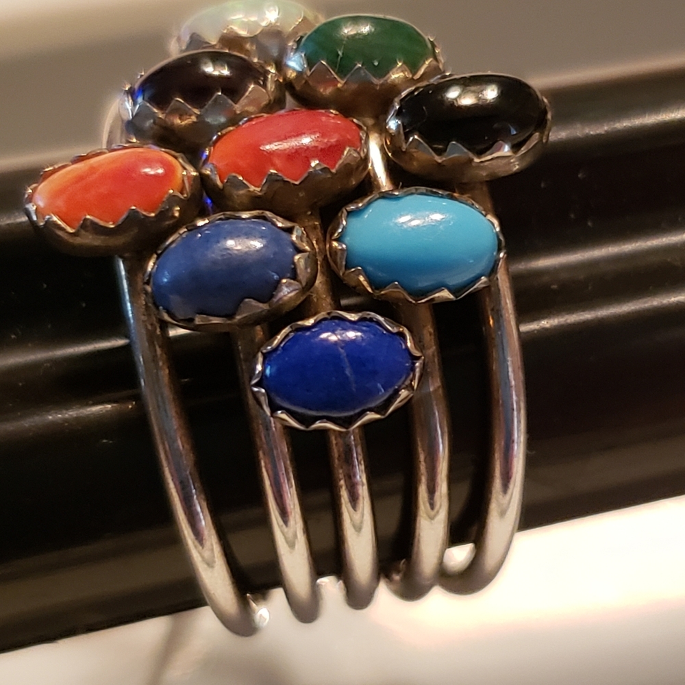 🌹Beautiful 9 Multi-Gemstone Harem style ring Sterling 9 RINGS♥️ - Picture 2 of 8